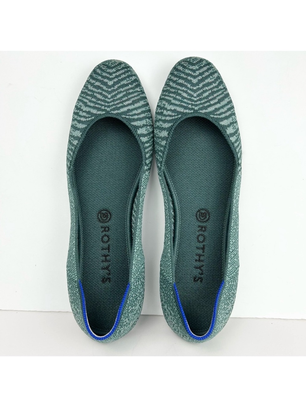 Rothy's The Square Metallic Mirage Zebra Green Retired Shoes Flats Size 12.5
